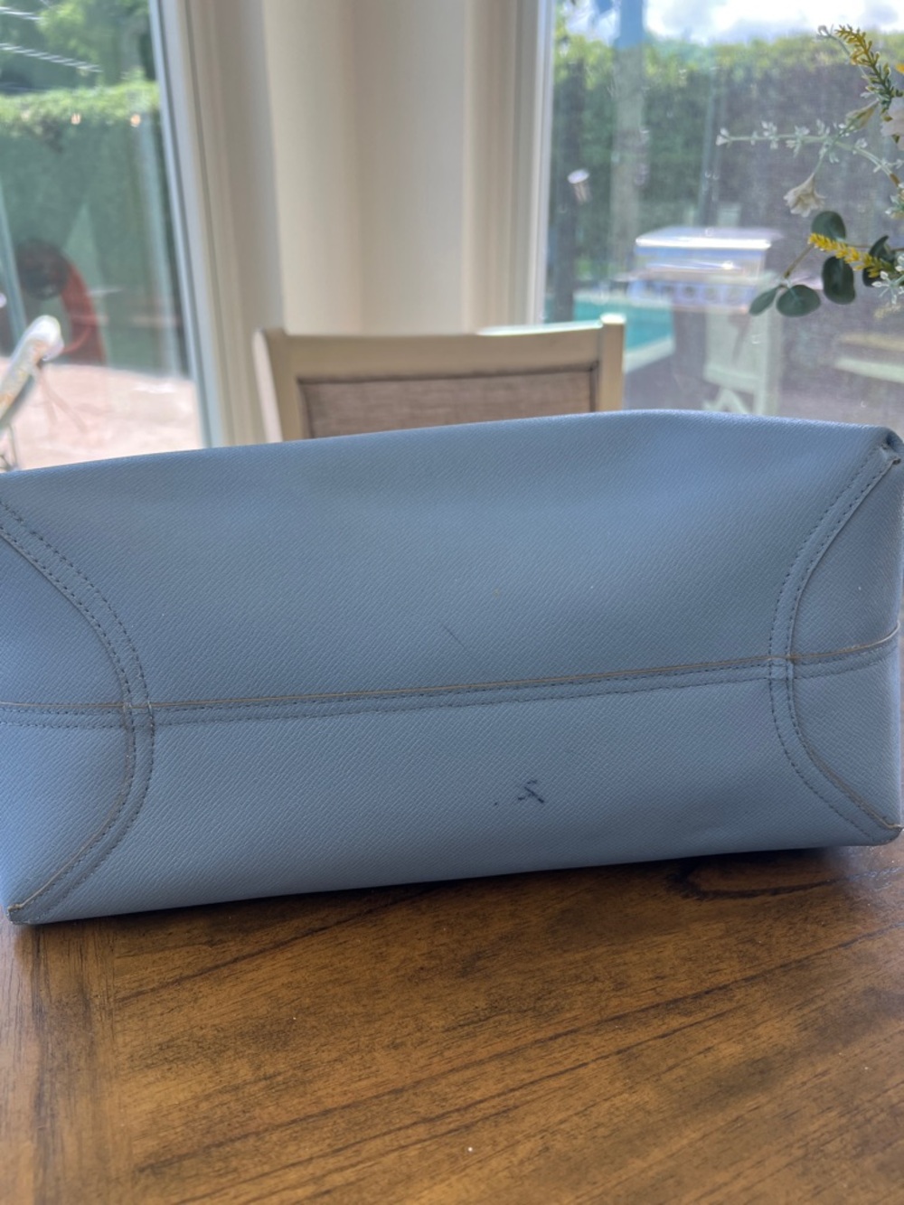 Coach - Beige Signature Tote with Blue Trim, Reversible and Matching Pouch - Picture 11 of 12